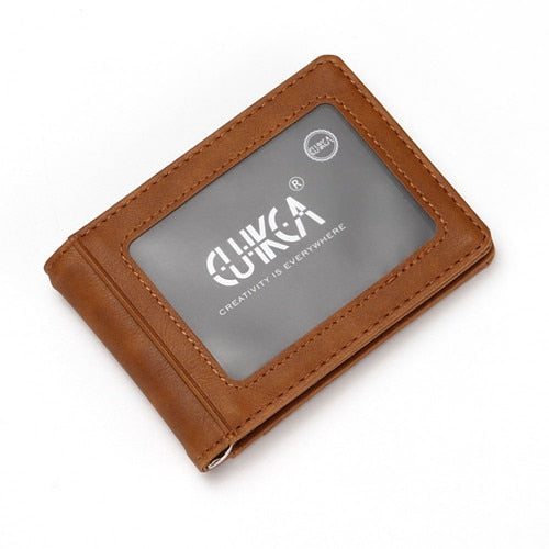 CUIKCA Unisex Rfid Wallet Purse Money Clip Women Men Metal Clip Slim Leather Wallet Business ID Credit Card Cases Travel Wallet