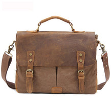 Load image into Gallery viewer, Vintage Leather + Canvas men briefcase Business bag Portfolio men office bag male canvas briefcase attache case document tote
