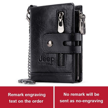 Load image into Gallery viewer, Free Engraving 100% Genuine Leather Men Wallet Coin Purse Small Mini Card Holder Chain PORTFOLIO Portomonee Male Walet Pocket
