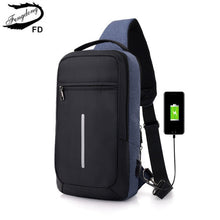 Load image into Gallery viewer, Fengdong male sling travel chest bag reflective strip backbag unisex one shoulder usb bag waterproof small messenger bag bagpack
