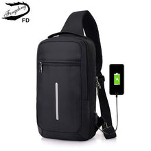 Load image into Gallery viewer, Fengdong male sling travel chest bag reflective strip backbag unisex one shoulder usb bag waterproof small messenger bag bagpack
