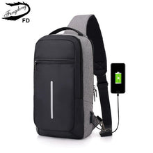 Load image into Gallery viewer, Fengdong male sling travel chest bag reflective strip backbag unisex one shoulder usb bag waterproof small messenger bag bagpack
