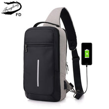 Load image into Gallery viewer, Fengdong male sling travel chest bag reflective strip backbag unisex one shoulder usb bag waterproof small messenger bag bagpack
