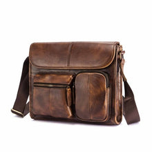 Load image into Gallery viewer, Top Quality Leather Male Designer Casual Messenger Crossbody bag Fashion Tablet Mochila Satchel University School Book bag 202
