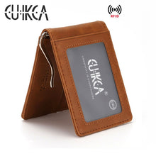 Load image into Gallery viewer, CUIKCA Unisex Rfid Wallet Slim Leather Wallet Money Clip Women Purse Men Metal Clip Business ID Credit Card Cases Travel Wallet
