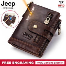 Load image into Gallery viewer, Free Engraving 100% Genuine Leather Men Wallet Coin Purse Small Mini Card Holder Chain PORTFOLIO Portomonee Male Walet Pocket
