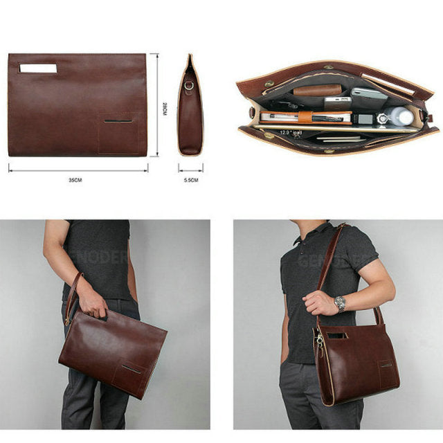 GENODERN Men's Bag for A4 Documents Genuine Leather Briefcase Business Handbags Laptop Bags Office Purses Vintage Messenger Bag